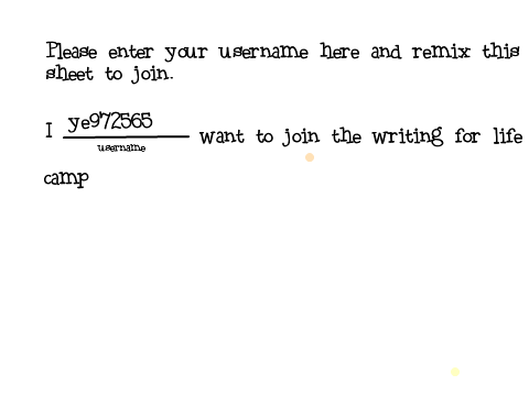 Sign up sheet for writing for life camp! remix remix
