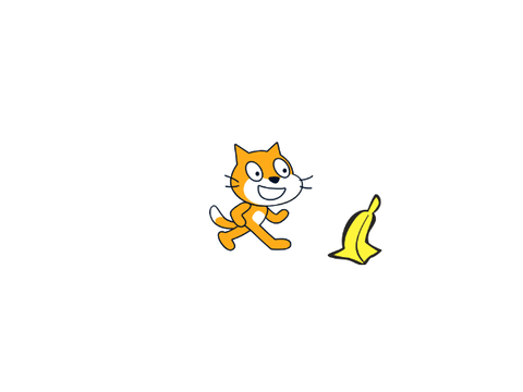 scratch cat slips on a banana peel