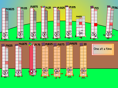 Numberblocks Band Sixteenths 19.0625 to 20