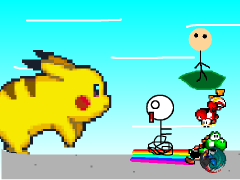 Add yourself running/riding from/on a giant Pikachu