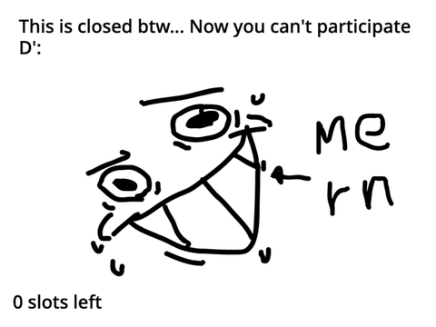 YOU CAN'T PARTCIPATE IN THE SEQUEL OF JUST TWO ROOMS!1!!!!!1!1!!!!1!!11!!