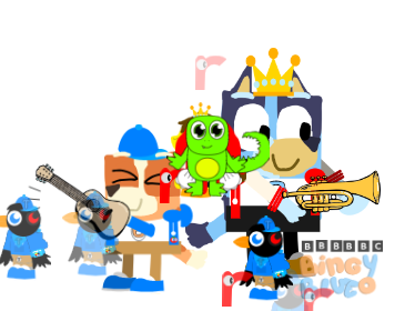 Bluey And Bingo Playing A Guitar And Trumpet remix