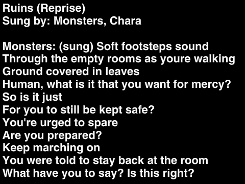 Undertale - The Musical Pacifist Lyrics