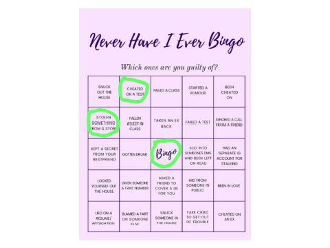 Never have I ever bingo.