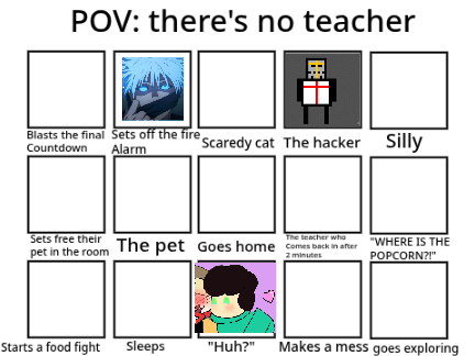 POV there's no teacher, who are you? I set off the fire alarm
