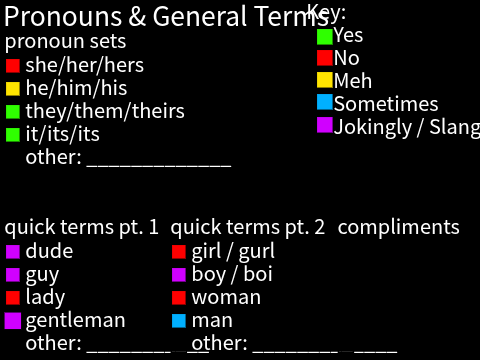 my terms & pronouns sheet :P