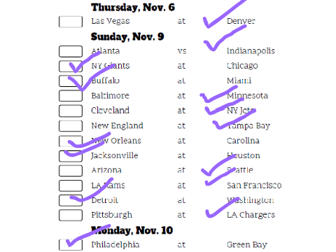 NFL week 10 Predictions