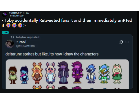 TOBY ACCIDENTALLY REPOSTED FANART OF DELTARUNE