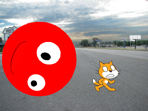 add yourself running from a giant red ball (9 FOLLOWER SPECIAL