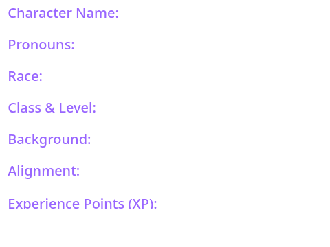 Janky character sheet