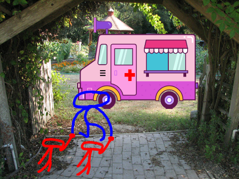 > sprint to the ambulance with your friend(s)