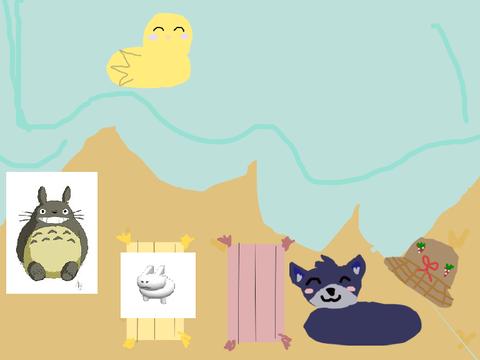 Peanut and smoky just chilling at the beach with gubby and totoro
