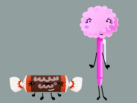 tootsie roll and pom pom pen