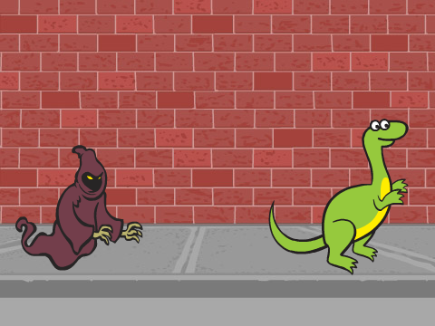 Scaring a dinosaur