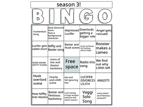 Season 3 BINGO CARD!! 