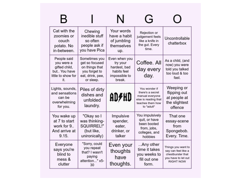 adhd bingo