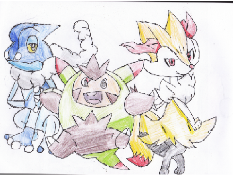 Braixen, Frogadier & Quilladin Art!