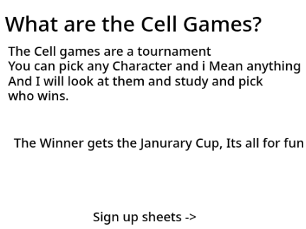 Cell Games Sign Up (closed)