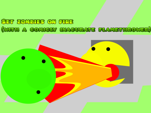 Set zombies on fire with a comicly inacurate flamethrower