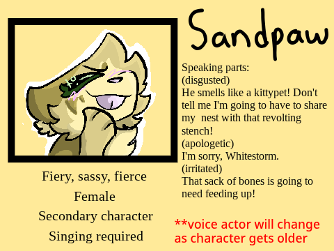 VA Audition Batch 3: sandpaw - Warriors: The Musical 