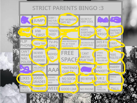 Strict Parents Bingo Template  remix
