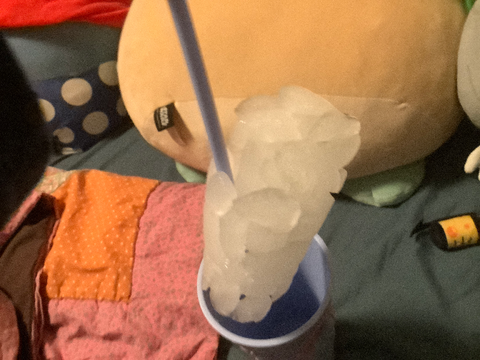 POV: The ice stuck to the straw of your cup