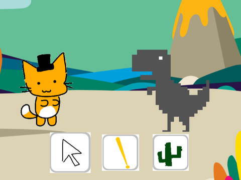 Scratchy Catmin escaping the jurassic