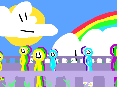 jolly rainbow stickmen on the highway