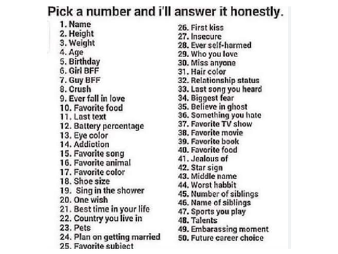 Pick a number and I will answer it honestly 