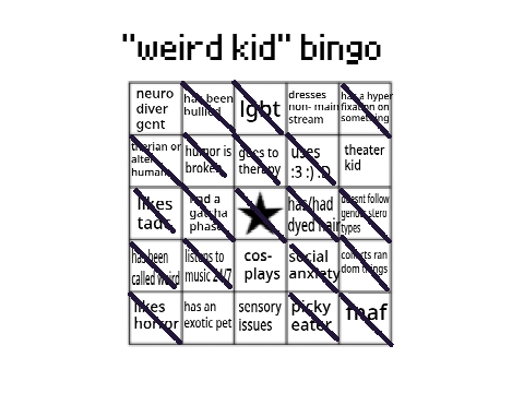 weird kid bingo 