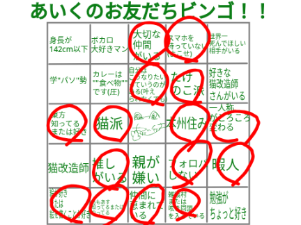 【便乗】あいくとお友達ビンゴ！！ remix