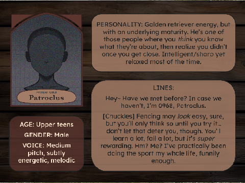 Patroclus auditions! 