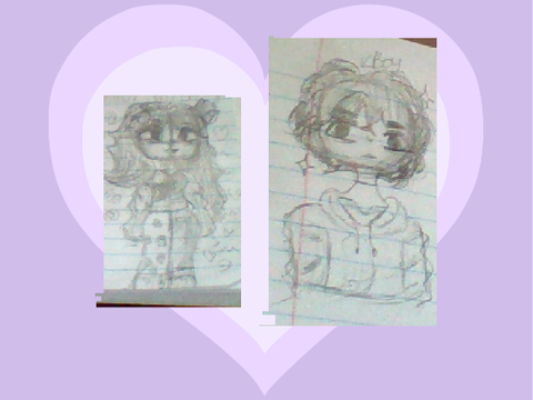 2 drawings half of soapy's art and mines, and boy
