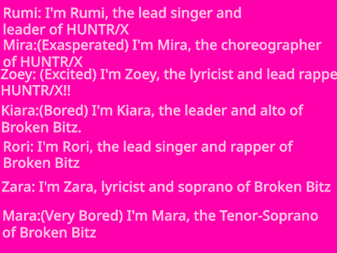 Lines for Prolouge (Introduction of the characters)