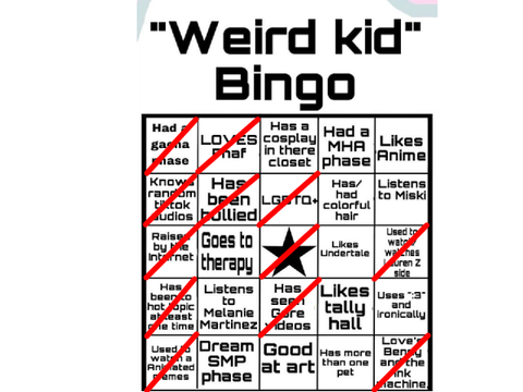 weird kid bingo (sobs)