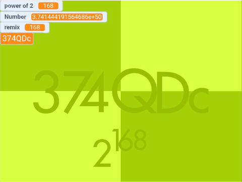 Power of 2 number evolution: 187QDc to 374QDc