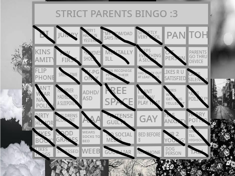 Strict Parents Bingo Template  remix