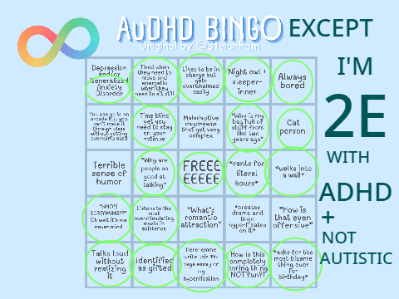 my 2eADHD edition of AuDHD Bingo remix