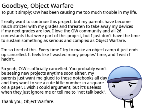 Object Warfare's Cancellation
