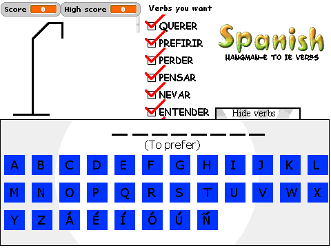 Spanish hangman-E to IE verbs