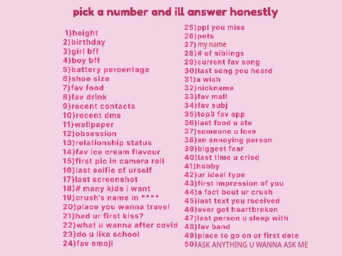 ୨୧°˖ . ݁˖ pick a number and i'll honestly answer! ˖ . ݁˖ °୨୧ remix