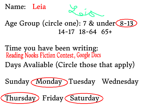 Reading Nooks Academy Student Application Form remix