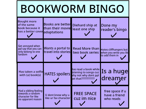BOOKWORM BINGO aka readers bingo pt 2 remix remix remix