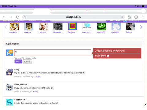 Whenever i type something on griffpatches profile, this happens