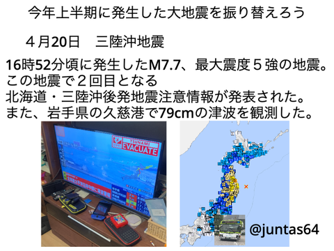 今年上半期に発生した大地震を振り替えろう