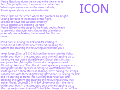 ICON Lyrics for Eyekon_lara_fangirl's spop studio