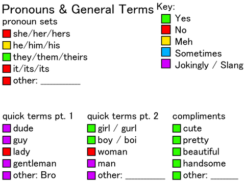 Terms & Pronouns Sheet (PLS USE)