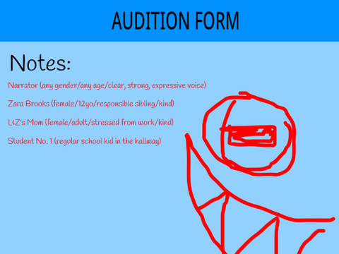 narrator, zara, mom, student auditions