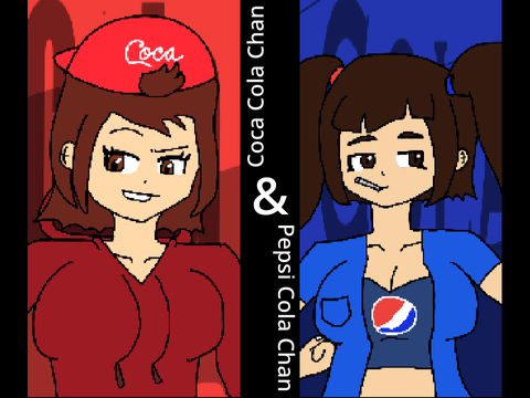 コカコーラちゃんとペプシコーラちゃんアート