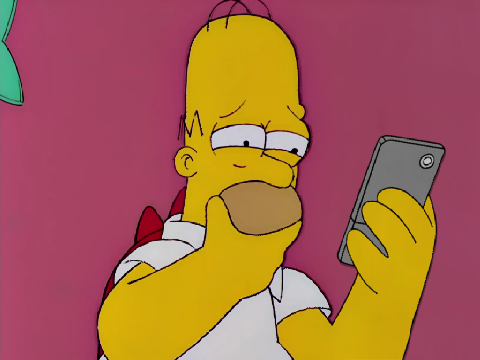 homer staring down at phone reaction image 